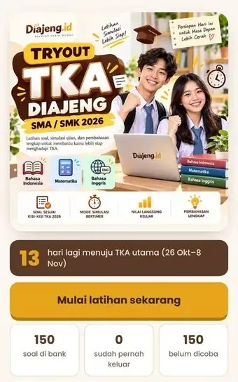 Halaman depan aplikasi tryout TKA